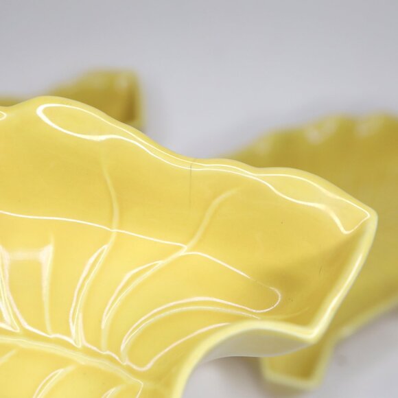 Vintage California Pottery Ceramic Lazy Susan Leaf Serving Tray Appy Dish Yellow - Picture 9 of 15